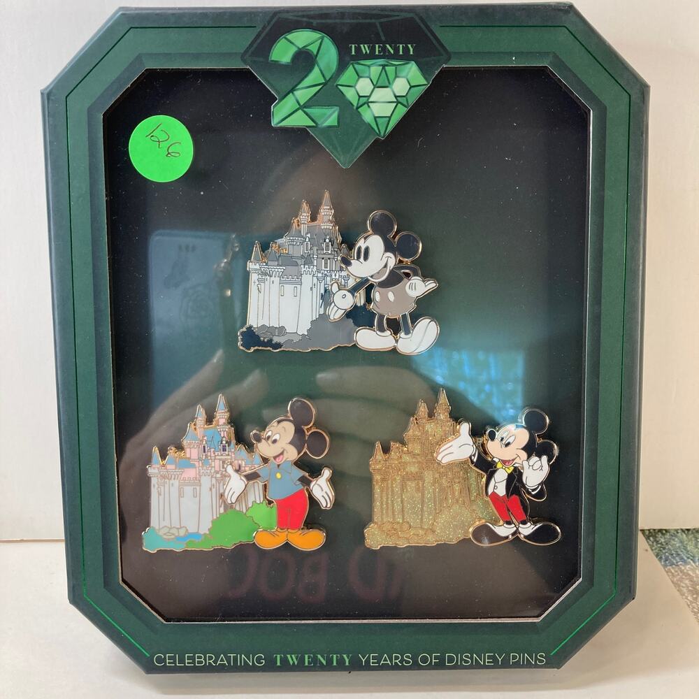 Disneyland Celebrating 20 Years of Disney Pins Mickey w/Castles 3-Pin Set NRFB